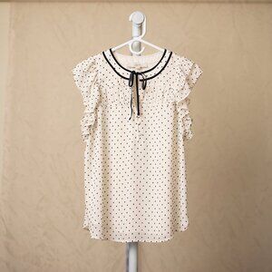 Loft Women's Ruffled Sleeve Blouse, Ivory/Dark Gray